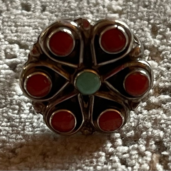 Turquoise & Coral Earrings and Ring - Sterling Silver - Picture 2 of 4